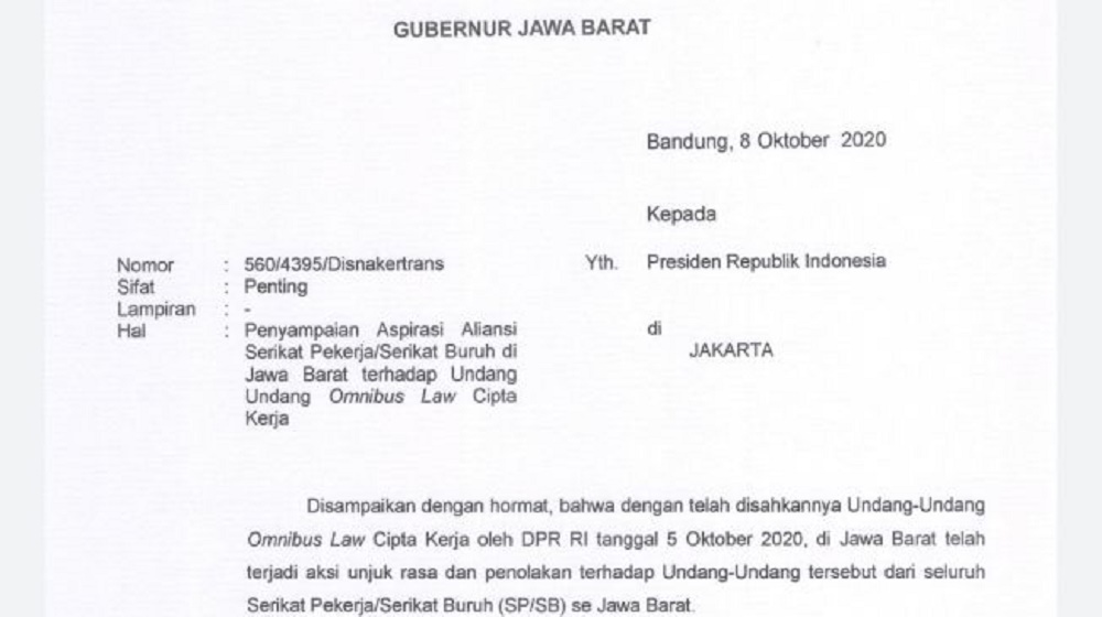 Ridwan Kamil Akan Kirimkan Surat Aspirasi Buruh Kepada Jokowi